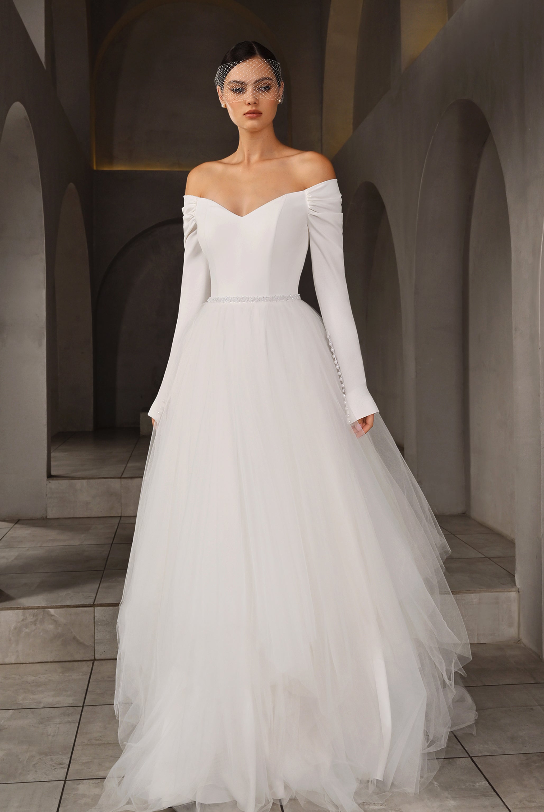 Plain wedding dress with belt best sale