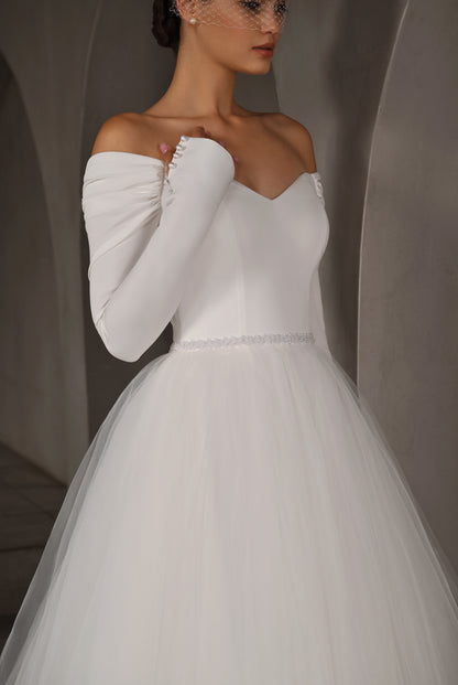 Patriss A-line Off-shoulder/Drop shoulder Milk Wedding dress