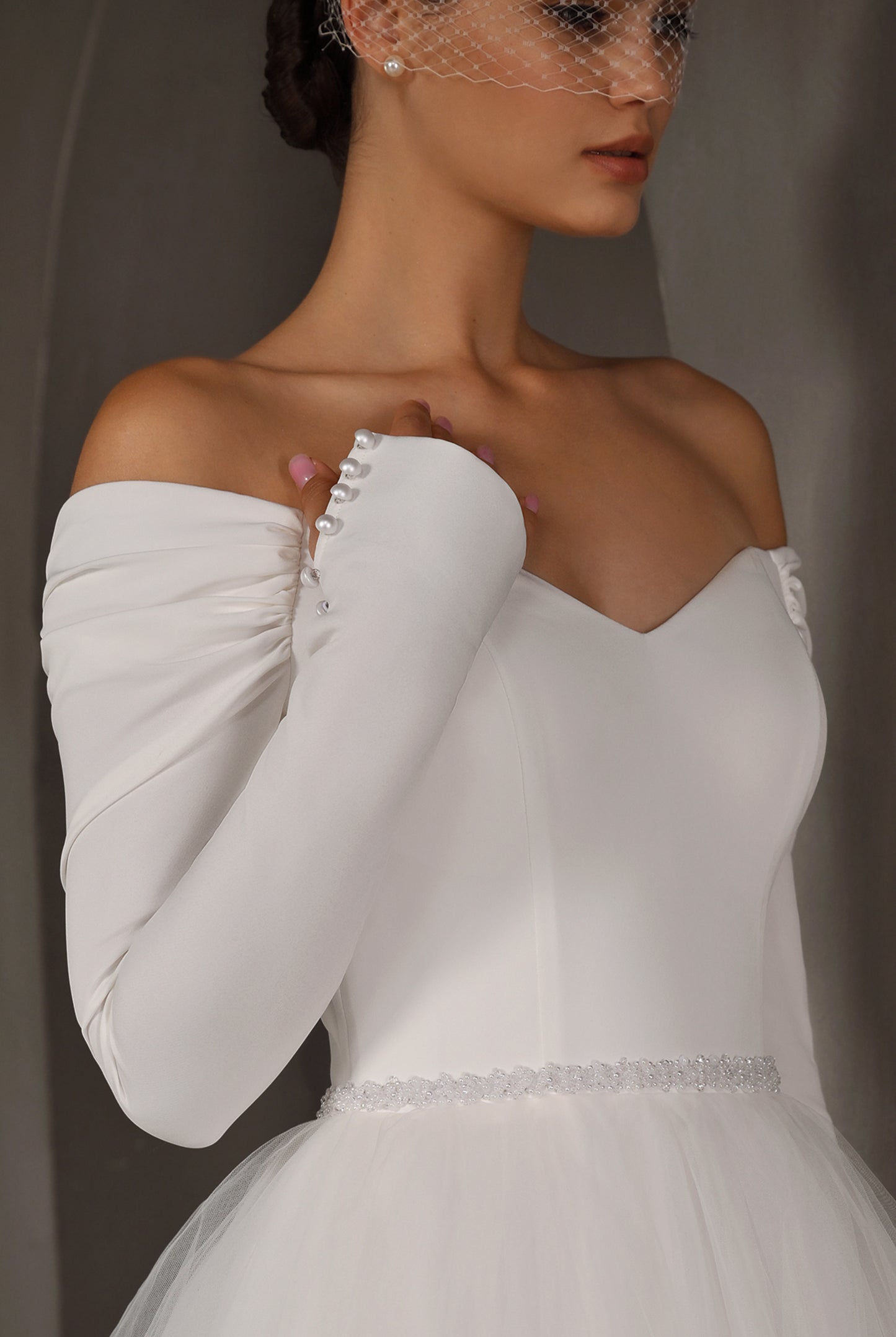 Patriss A-line Off-shoulder/Drop shoulder Milk Wedding dress