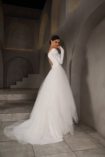 Patriss A-line Off-shoulder/Drop shoulder Milk Wedding dress