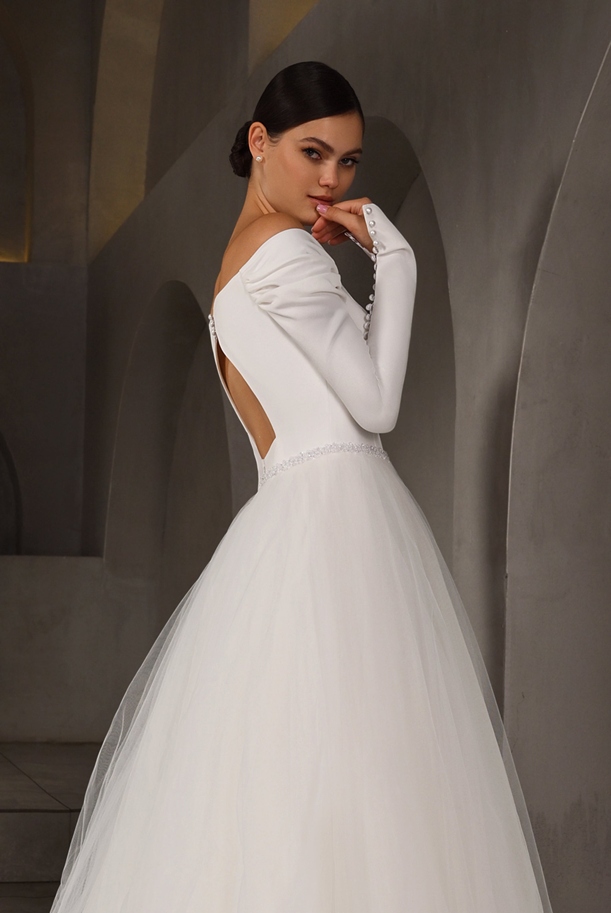 Patriss A-line Off-shoulder/Drop shoulder Milk Wedding dress