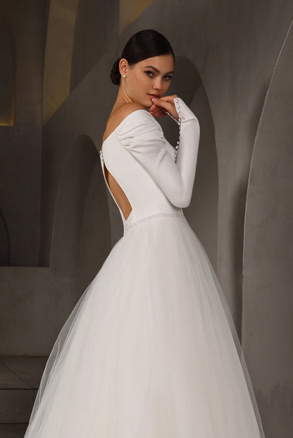 Patriss A-line Off-shoulder/Drop shoulder Milk Wedding dress