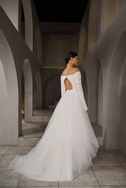 Patriss A-line Off-shoulder/Drop shoulder Milk Wedding dress