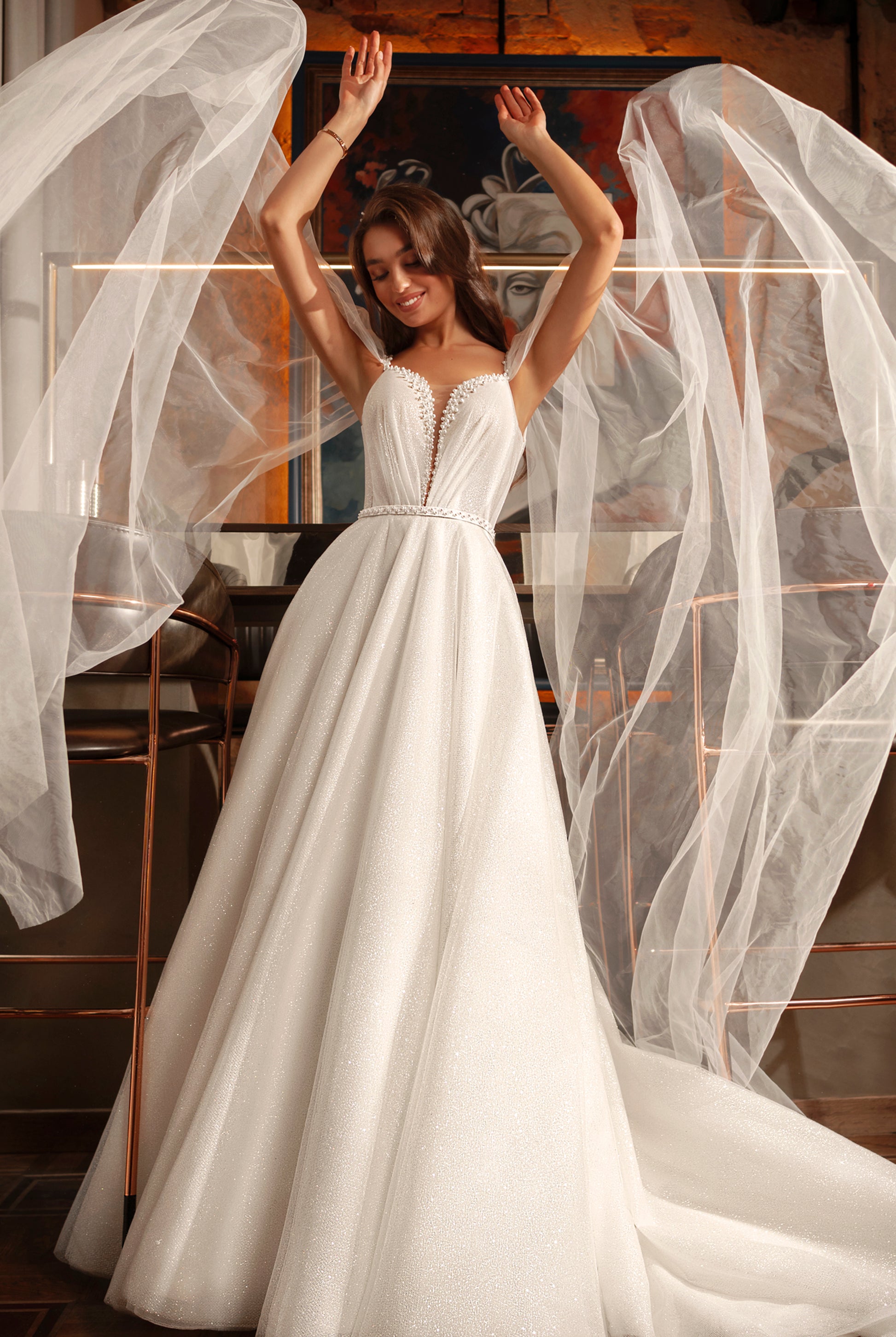 Pearl A-line Sweetheart Ivory Wedding dress