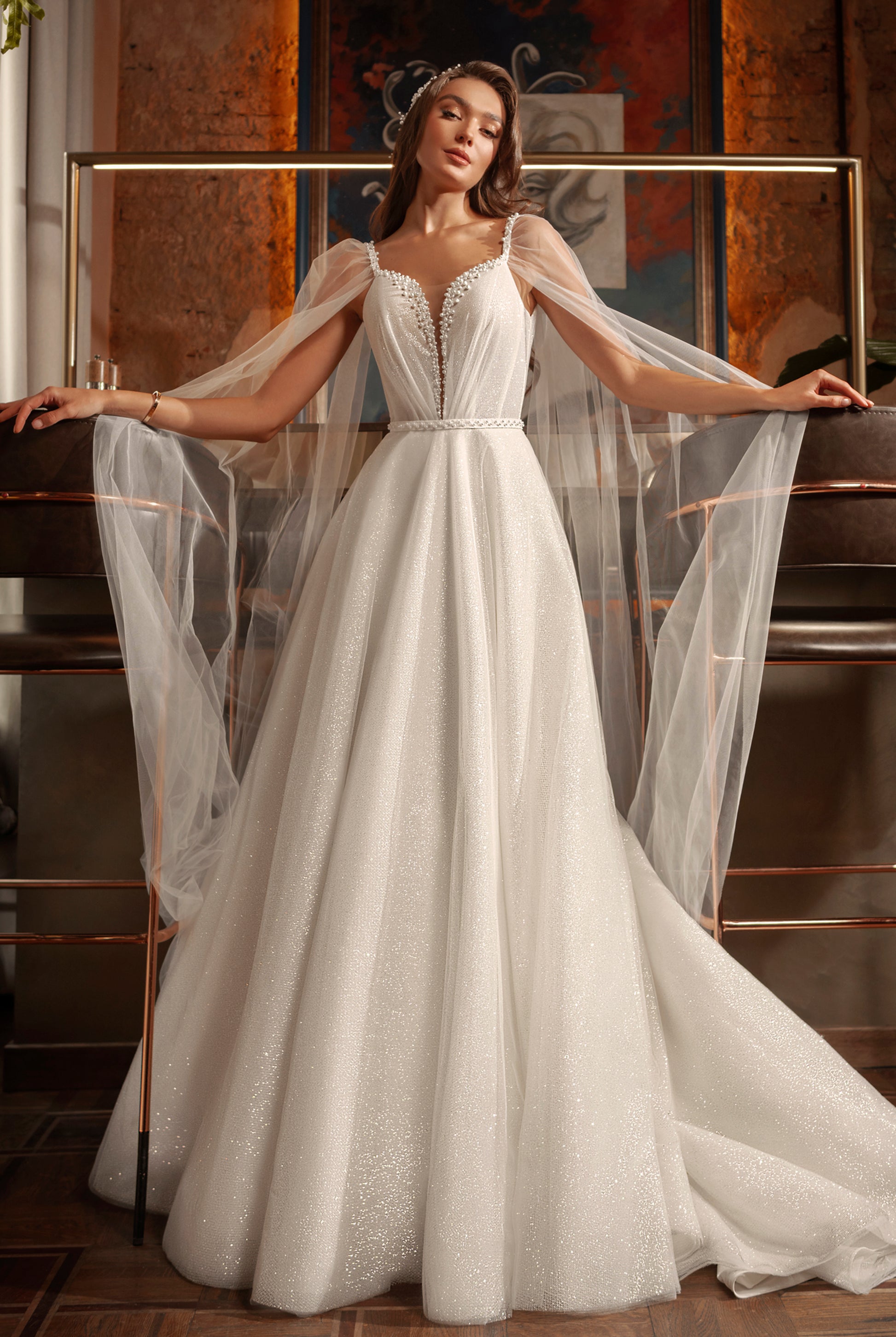 Pearl A-line Sweetheart Ivory Wedding dress