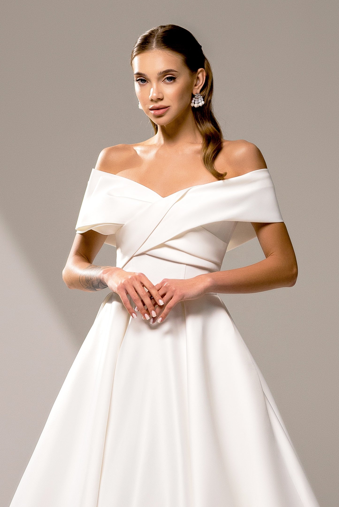 Sonet A-line Off-shoulder/Drop shoulders Milk Wedding dress