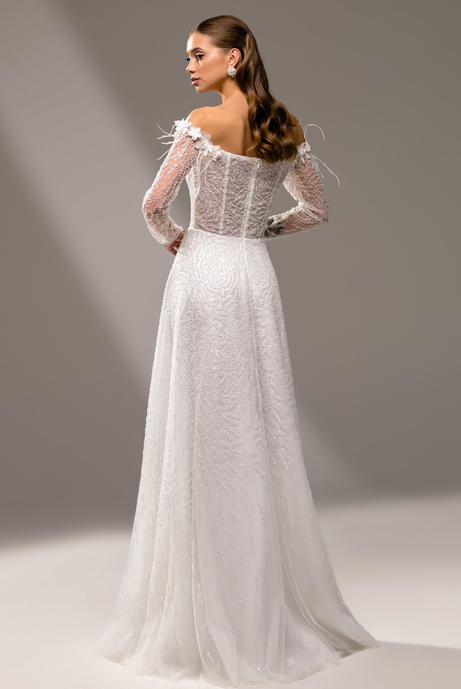 Violina A-line Off-shoulder/Drop shoulders Milk Wedding dress