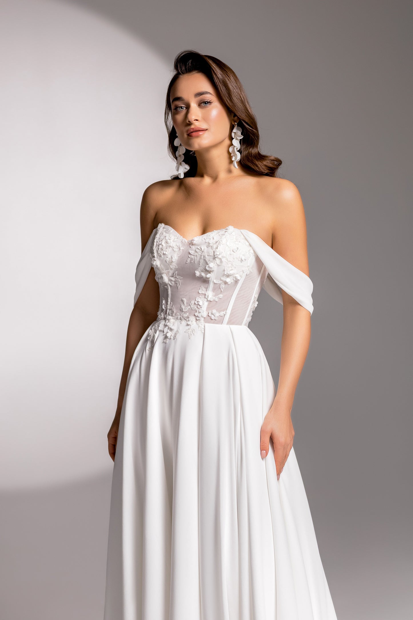 Jae A-line Off-shoulder/Drop shoulders Milk Wedding dress