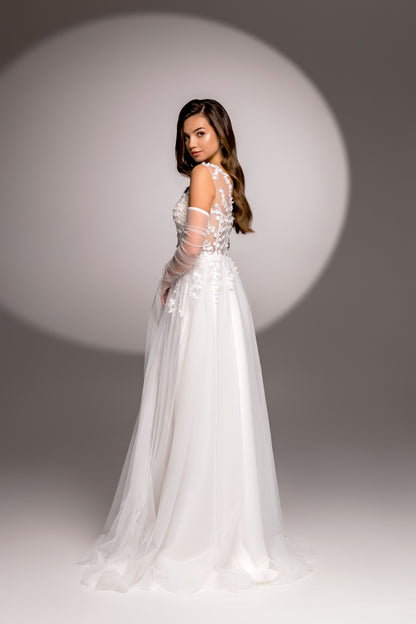 Juliana A-line Boat/Bateau Milk Wedding dress