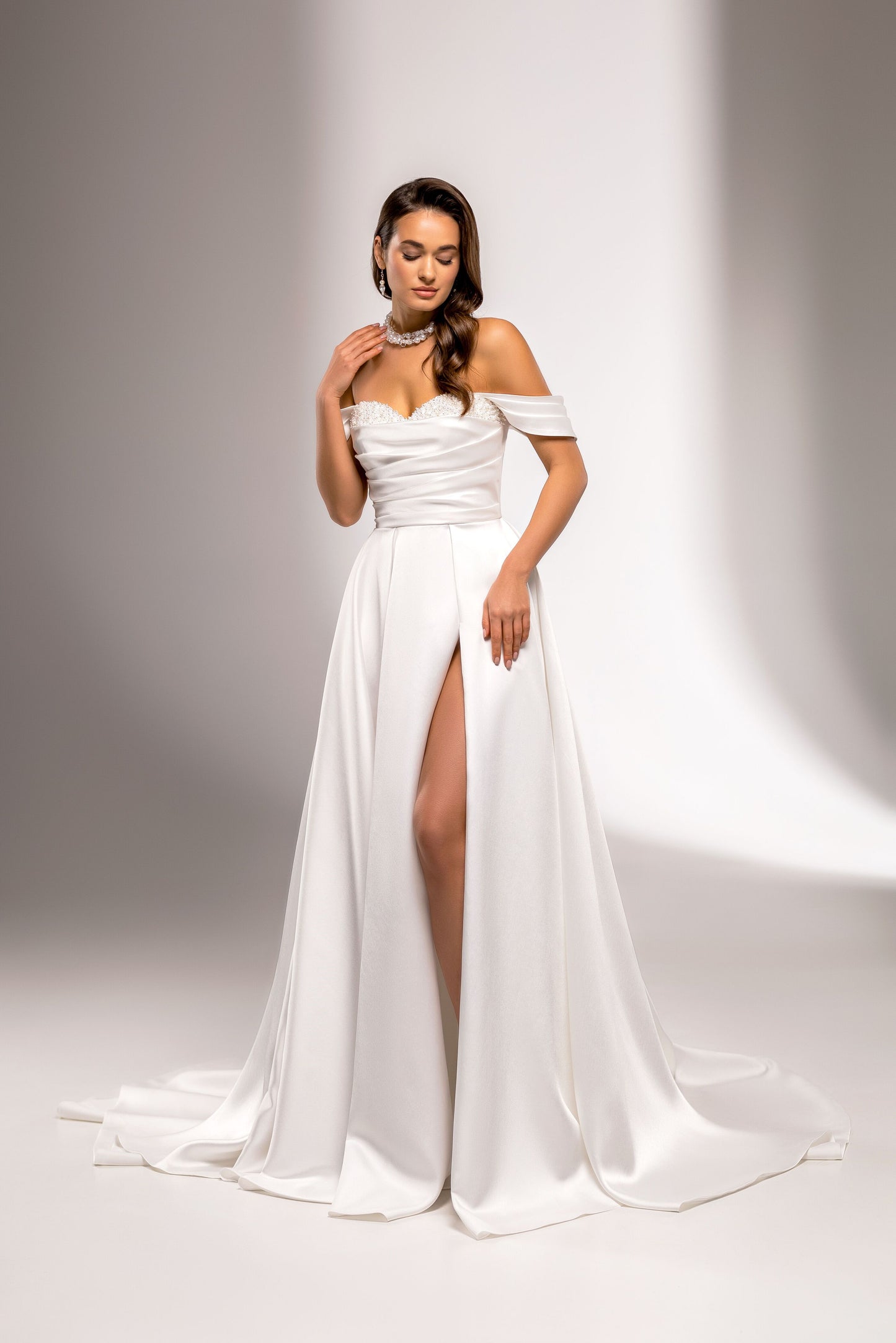 Bryce A-line Off-Shoulder/Drop Shoulders Milk Wedding dress