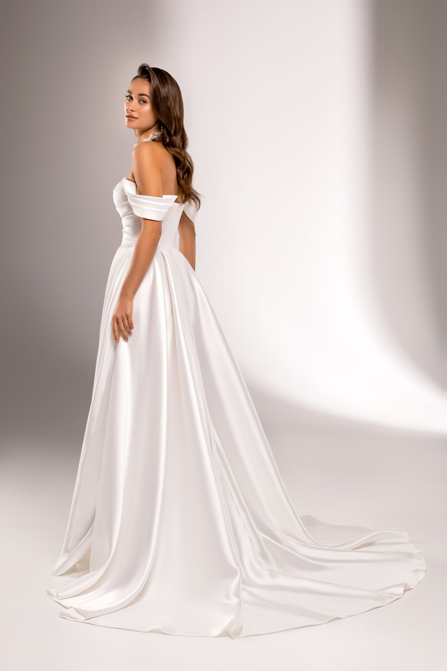 Bryce A-line Off-Shoulder/Drop Shoulders Milk Wedding dress