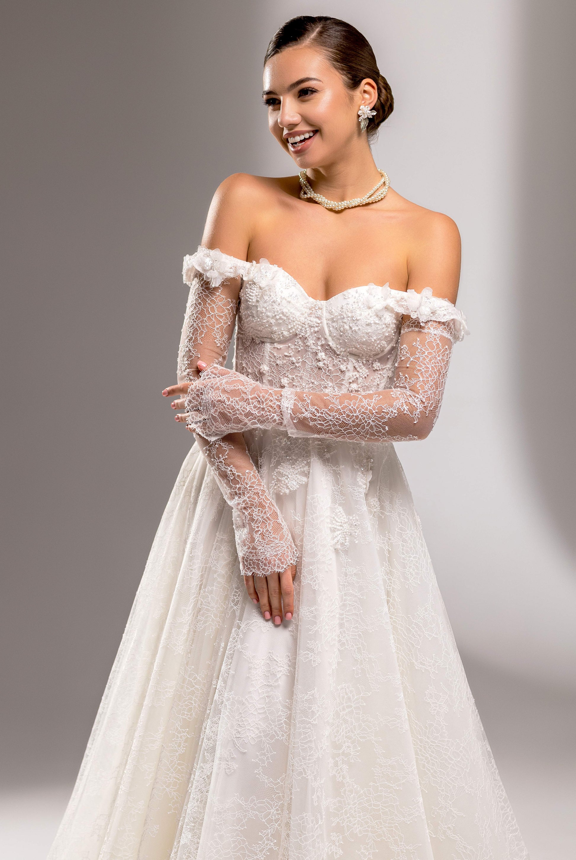 Charlize A-line Off-Shoulder/Drop Shoulders Milk/Nude Wedding dress