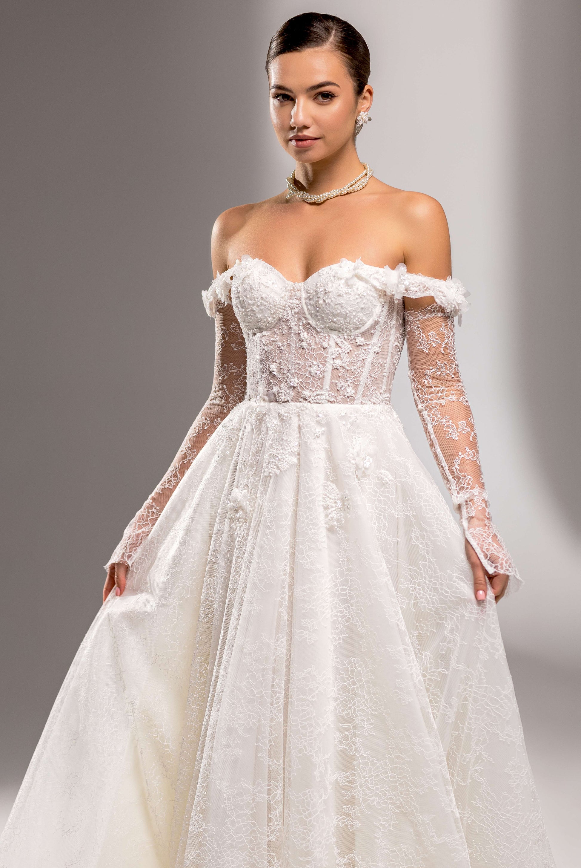 Charlize A-line Off-Shoulder/Drop Shoulders Milk/Nude Wedding dress