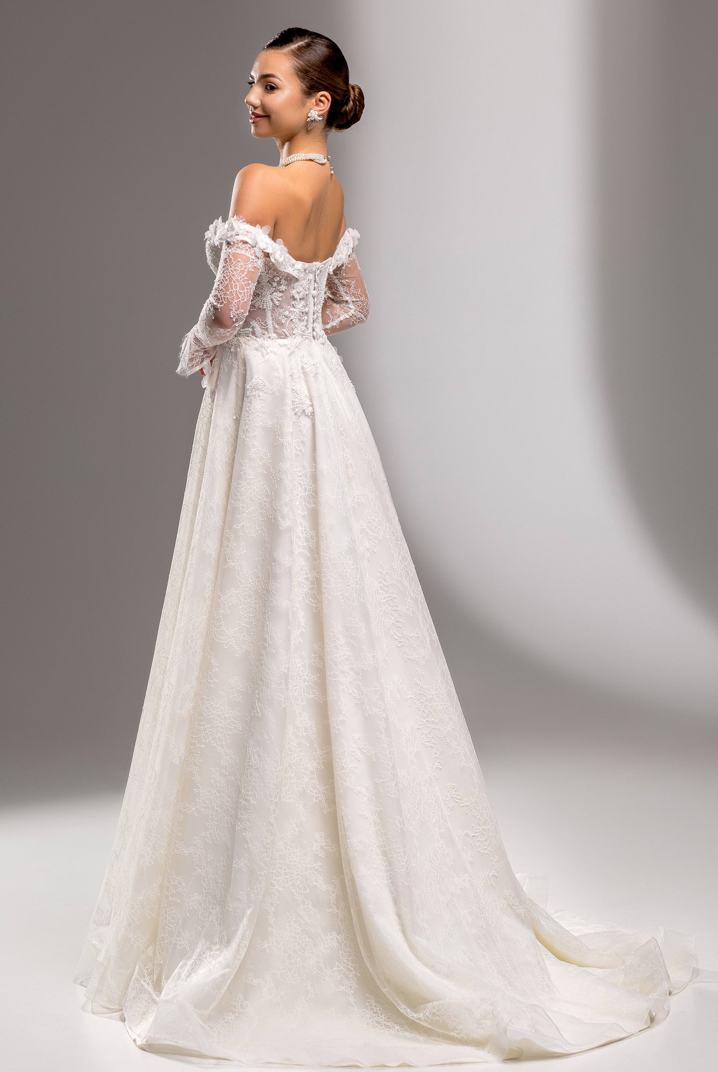 Charlize A-line Off-Shoulder/Drop Shoulders Milk/Nude Wedding dress