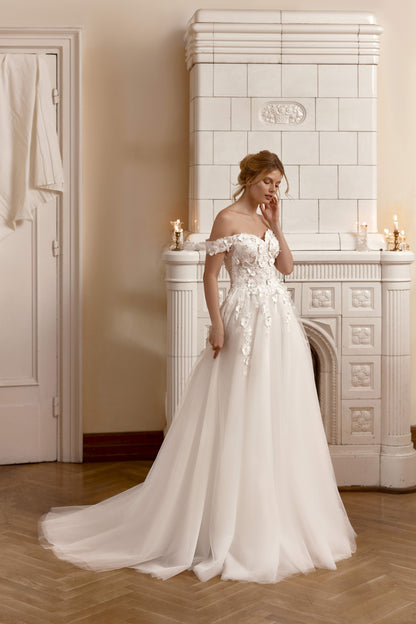 Scarlett A-line Off-shoulder/Drop shoulders Milk Wedding dress