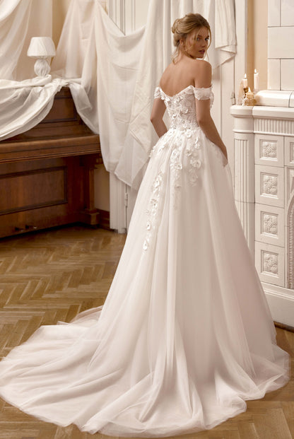 Scarlett A-line Off-shoulder/Drop shoulders Milk Wedding dress