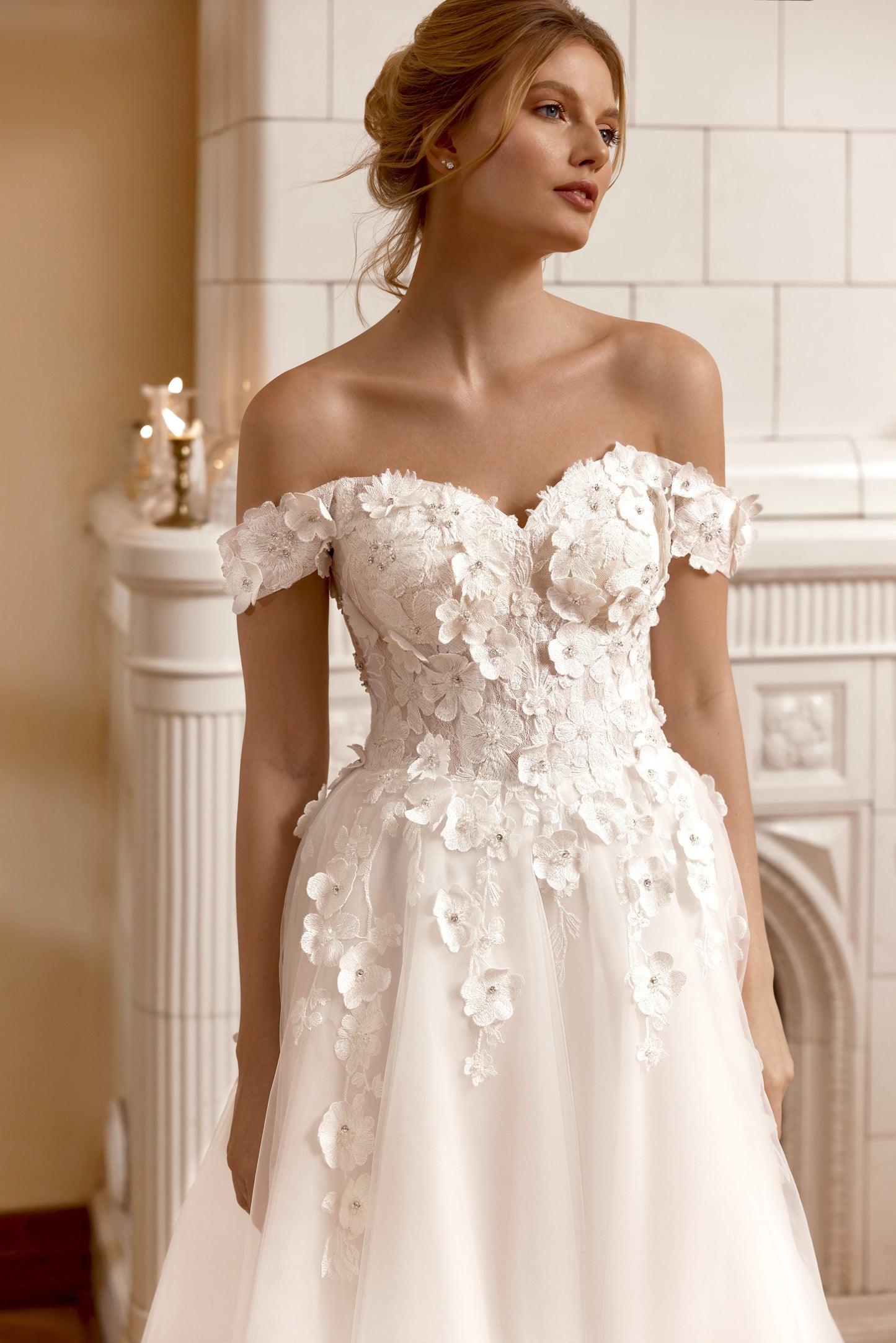 Scarlett A-line Off-shoulder/Drop shoulders Milk Wedding dress