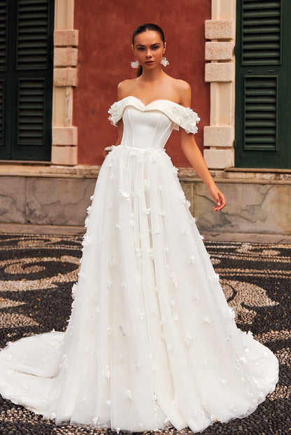 Selestia A-line Off-shoulder/Drop shoulders Ivory Wedding dress