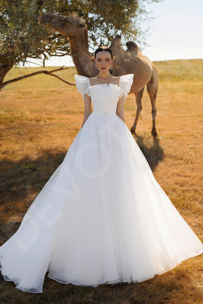 Shelzy A line Straight Across Off White Wedding dress