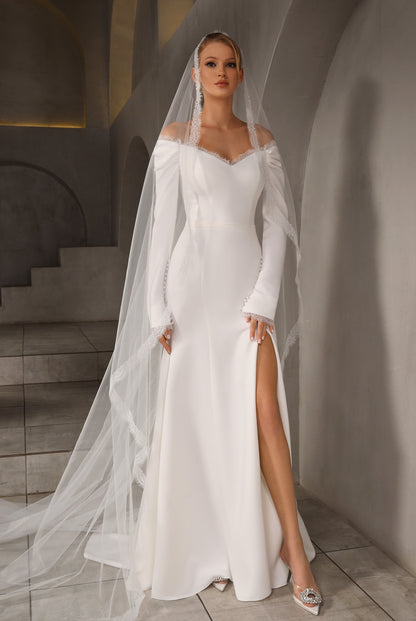 Stelle Trumpet/Mermaid Off-shoulder/Drop shoulder Milk Wedding dress