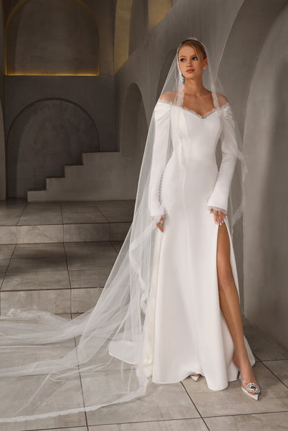 Stelle Trumpet/Mermaid Off-shoulder/Drop shoulder Milk Wedding dress