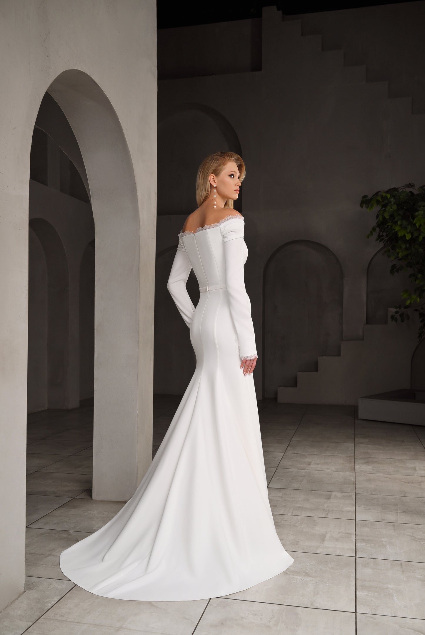 Stelle Trumpet/Mermaid Off-shoulder/Drop shoulder Milk Wedding dress