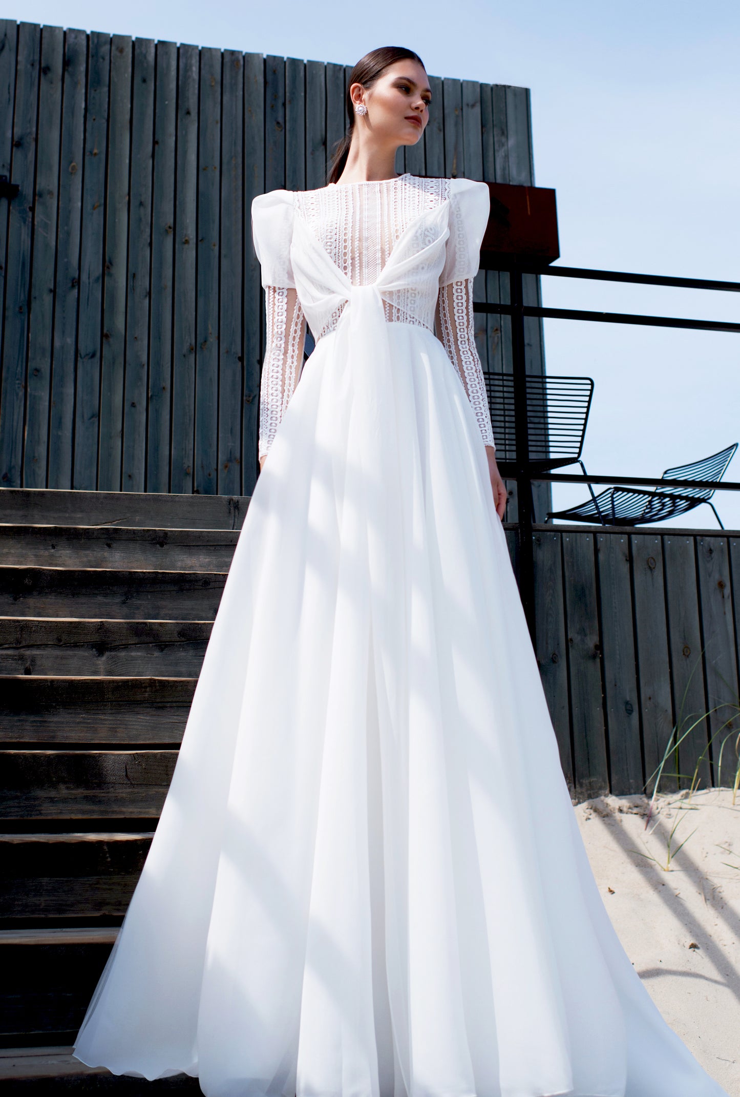 Mariska A-line Boat/Bateau Off White Wedding dress