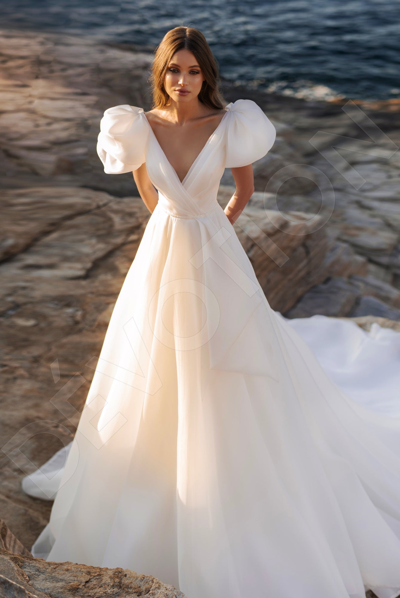 Tulipia A-line Deep V-neck Ivory Wedding dress