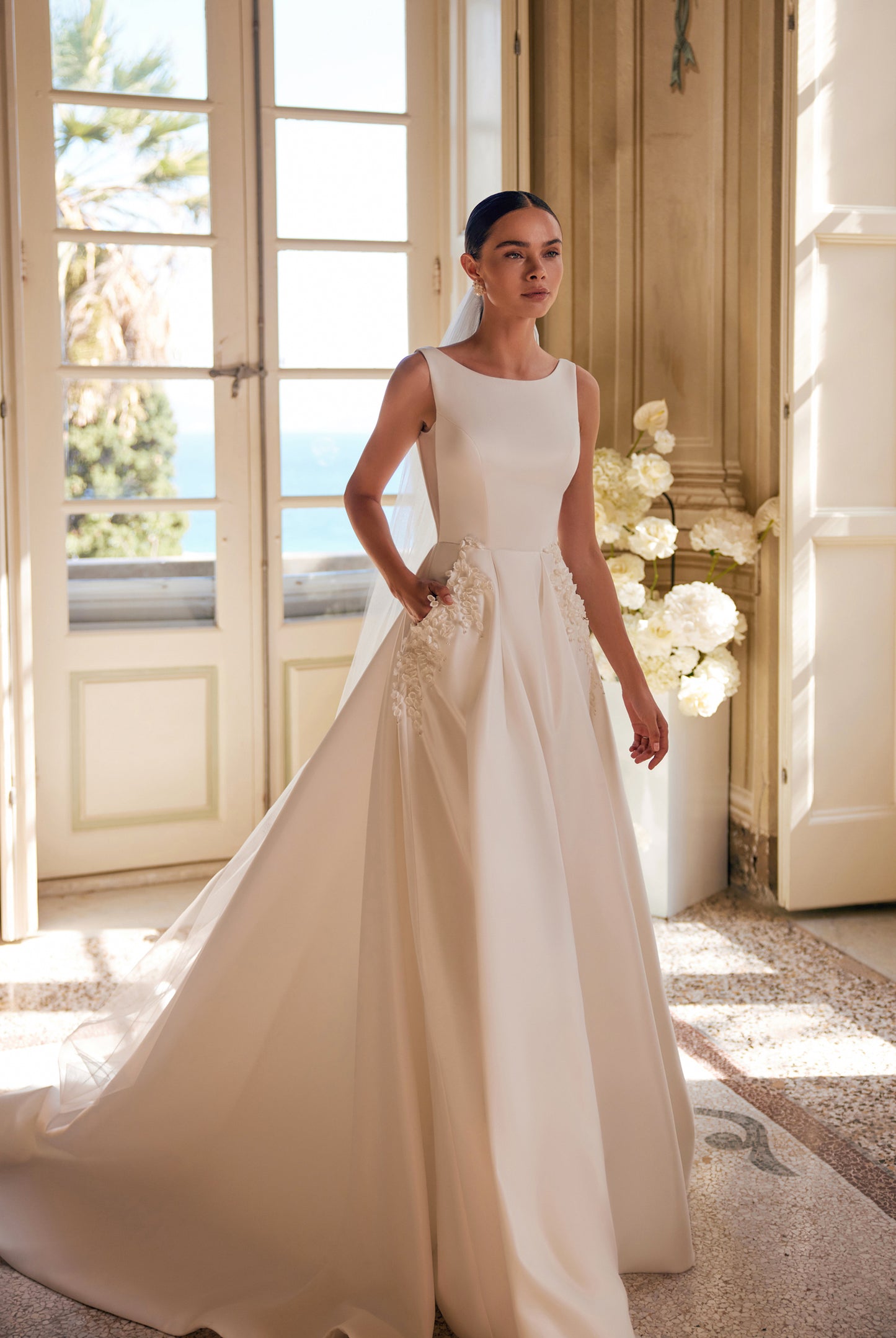 Zara A-line Boat/Bateau Ivory Wedding dress