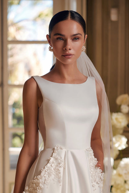 Zara A-line Boat/Bateau Ivory Wedding dress