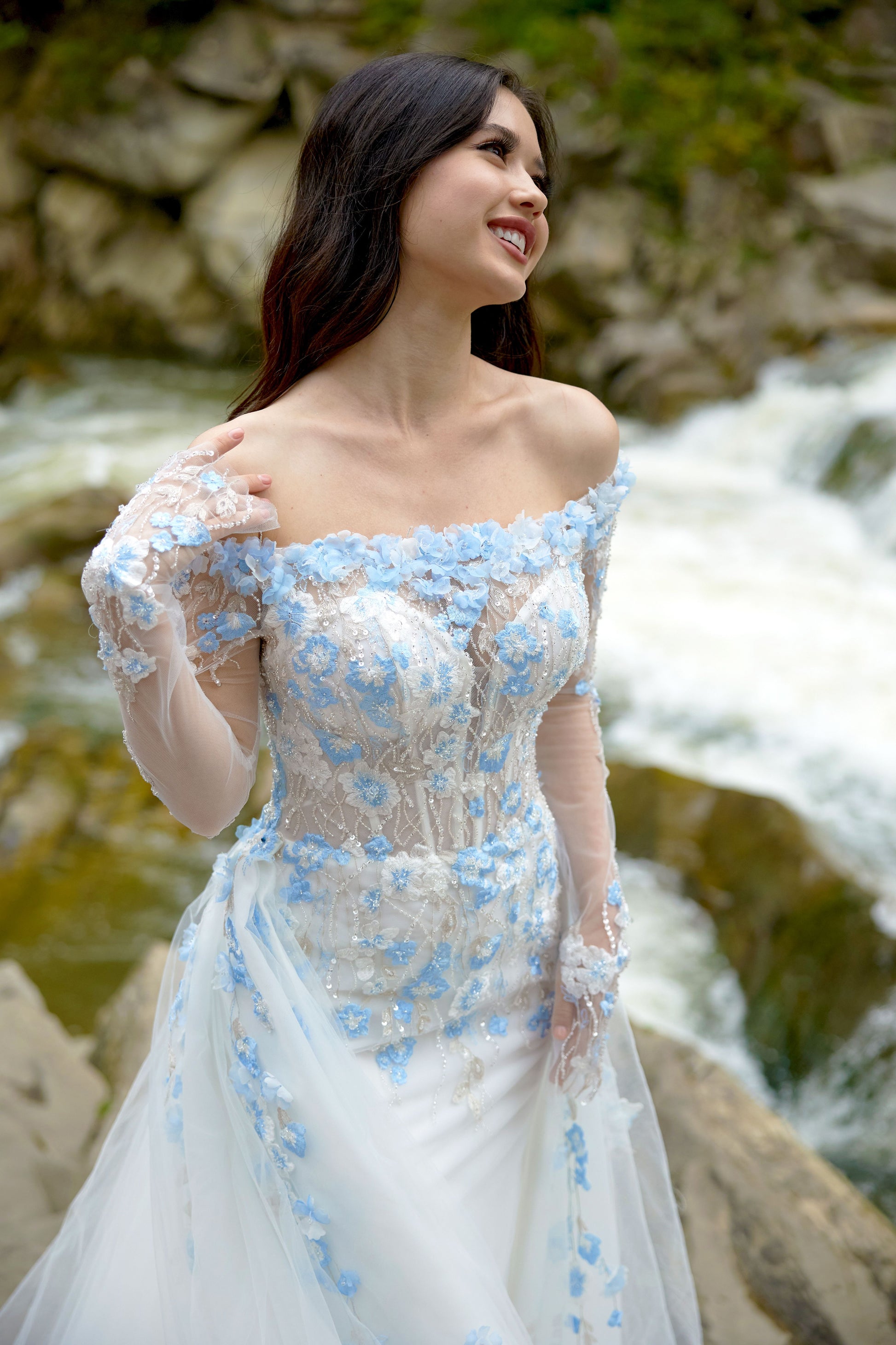 Albine Trumpet/Mermaid Drop shoulders/Off-shoulder Milk/Light blue Wedding dress