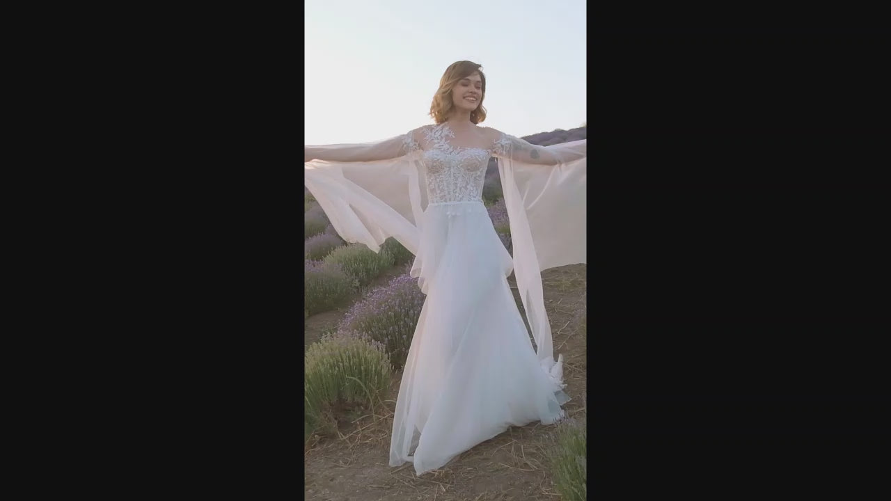 Area A-line Illusion Off White Wedding dress