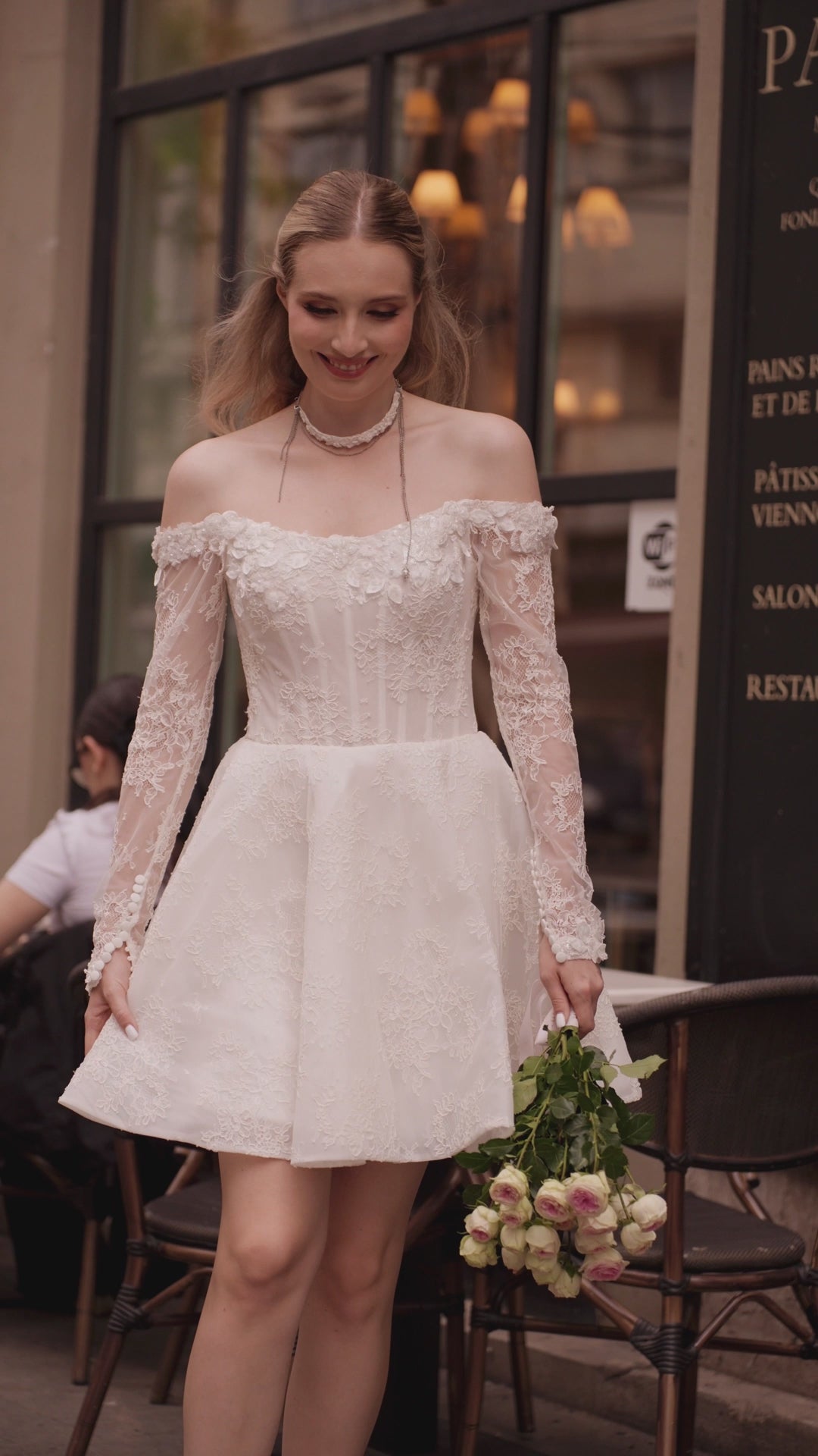 Nira A-line Off-shoulder/Drop shoulders Ivory Wedding dress