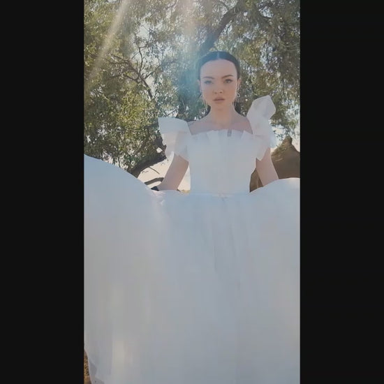 Shelzy A line Straight Across Off White Wedding dress