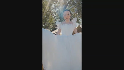 Shelzy A line Straight Across Off White Wedding dress