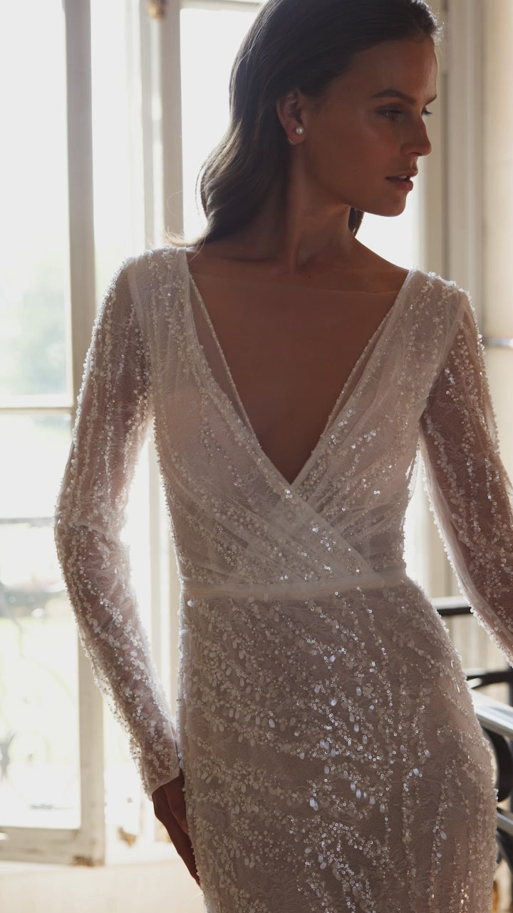 Muse Trumpet/Mermaid Deep V-neck Milk Wedding dress video