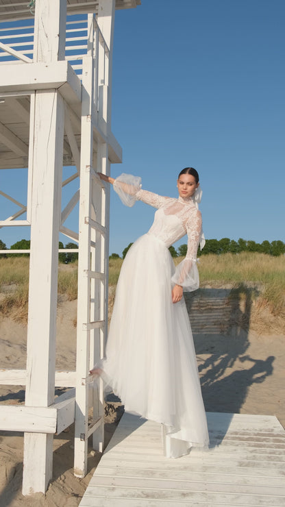 Stinga A-line High neck Off White Wedding dress