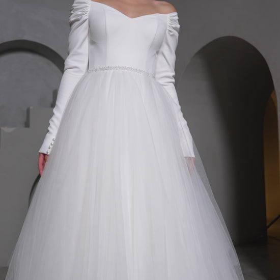 Patriss A-line Off-shoulder/Drop shoulder Milk Wedding dress