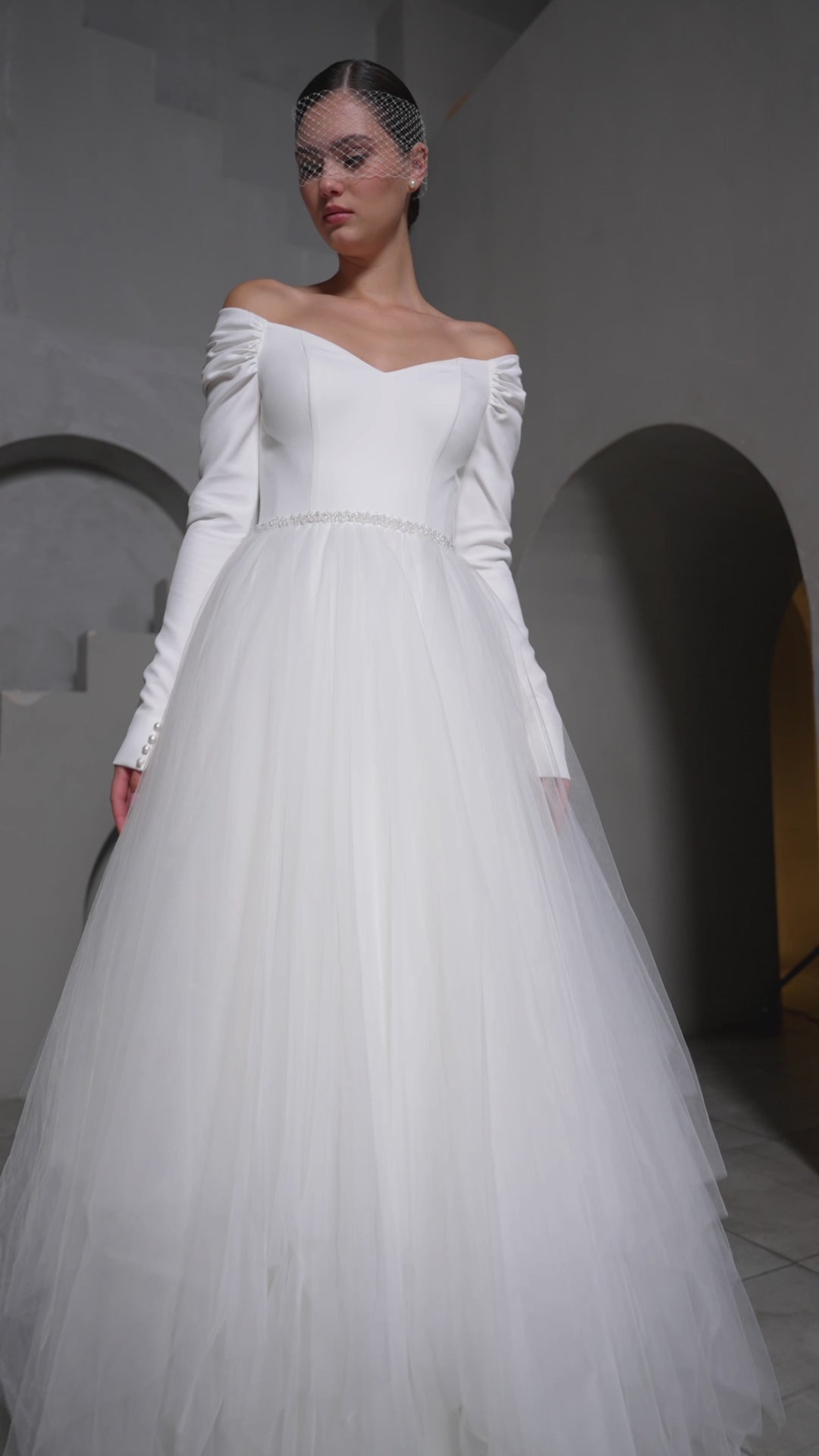 Patriss A-line Off-shoulder/Drop shoulder Milk Wedding dress