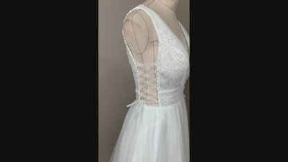 Lindeas A-line Deep V-neck Ivory Wedding dress