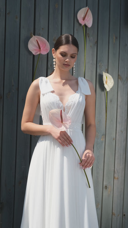 Kavili A-line V-neck Off White Wedding dress