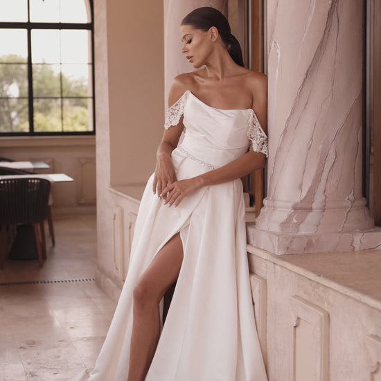 Beata A-line Off-shoulder/Drop shoulders Ivory Wedding dress