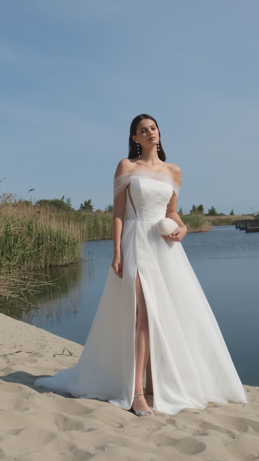 Bruni A-line Off-shoulder/Drop shoulders Off White Wedding dress video