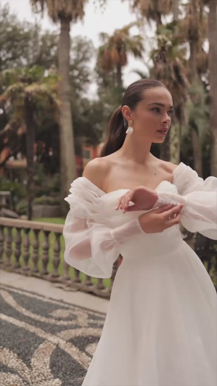 Odelia A-line Off-shoulder/Drop shoulders Ivory Wedding dress video