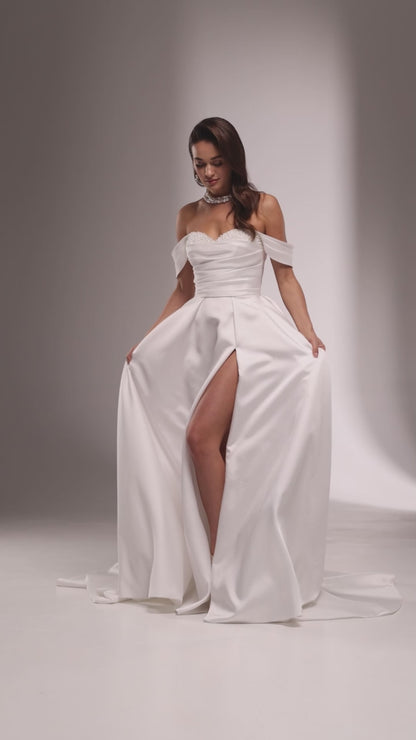 Bryce A-line Off-Shoulder/Drop Shoulders Milk Wedding dress