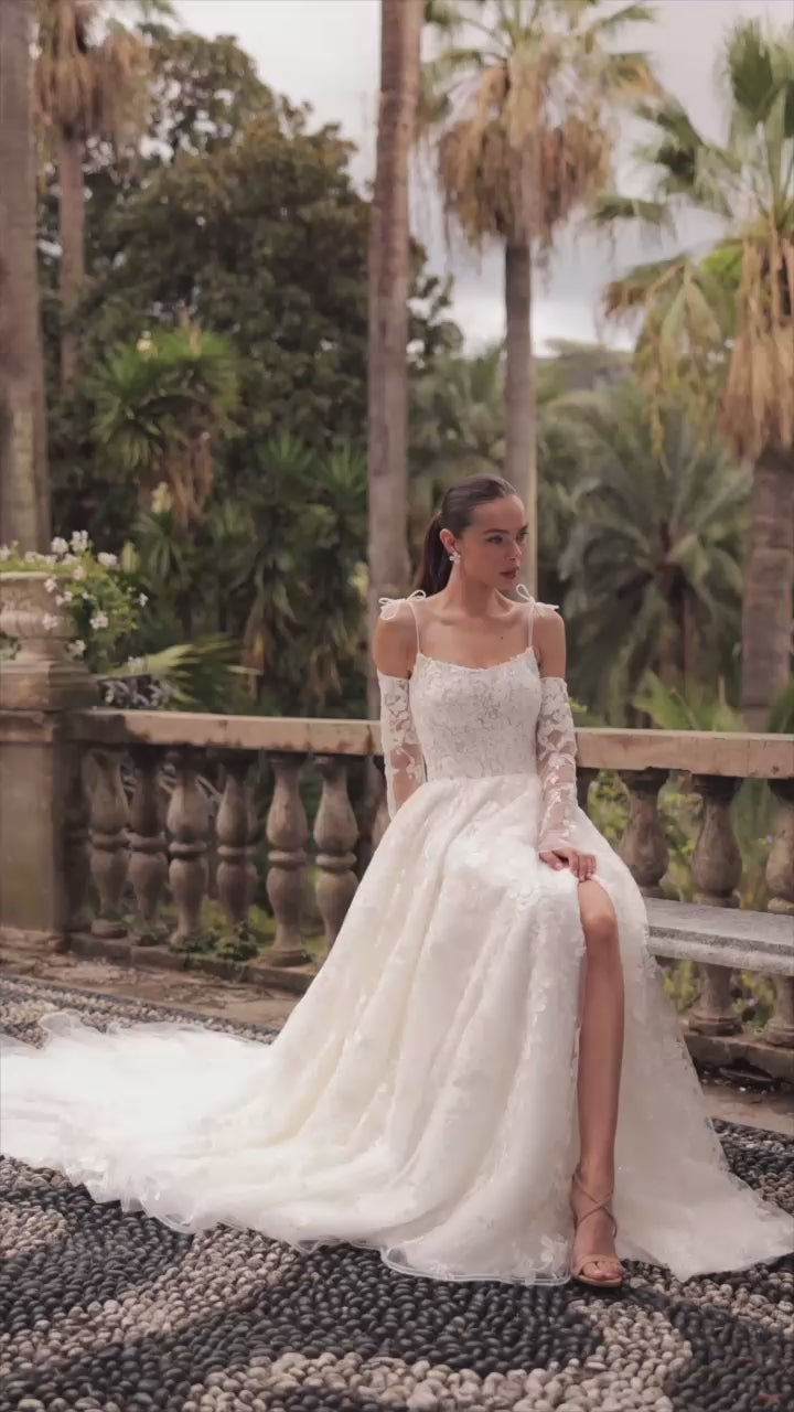 Aris A-line Straight across Ivory Wedding dress video