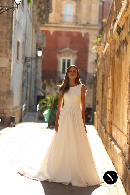 Gerde A-line Boat/Bateau Ivory Wedding dress 7