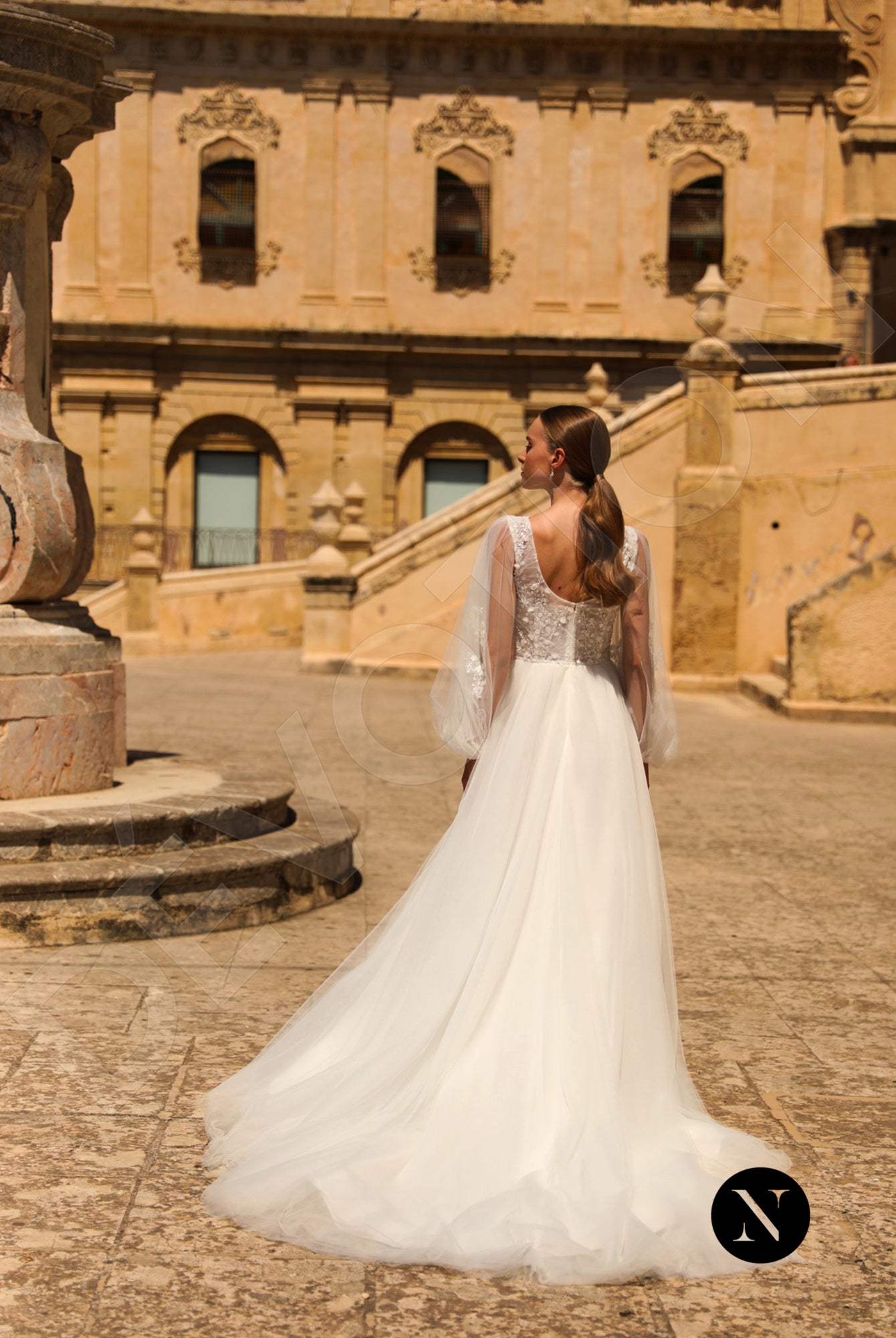 Jenna A-line Boat/Bateau Ivory Wedding dress Back