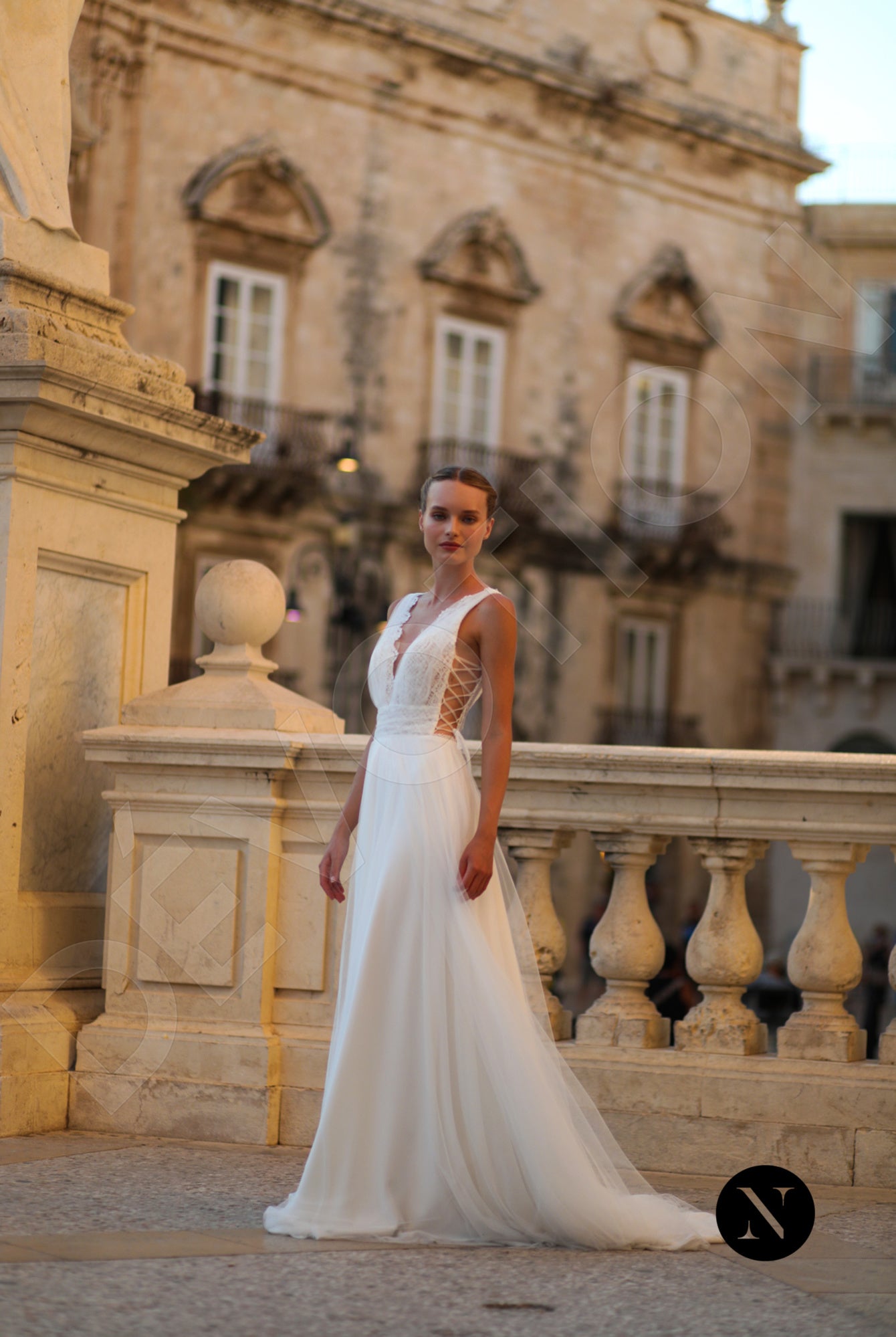 Lindeas A-line Deep V-neck Ivory Wedding dress