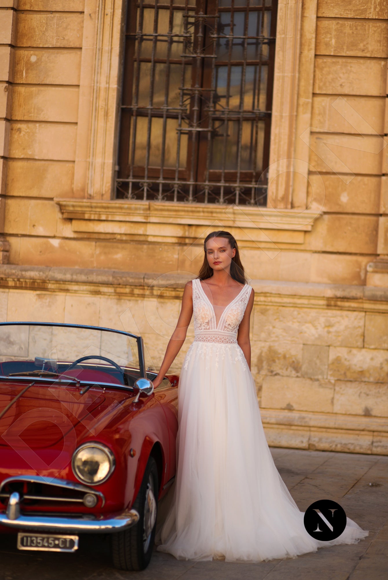 Scarlette A-line Deep V-neck Ivory Wedding dress